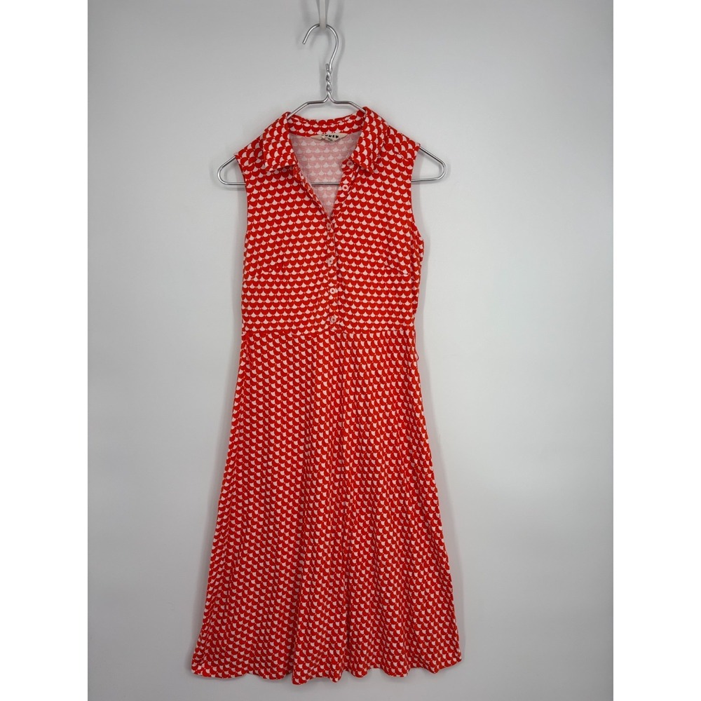 Boden Shirtdress Womens 6P Petite Red Laura Crescent Stamp Print Knit No Belt